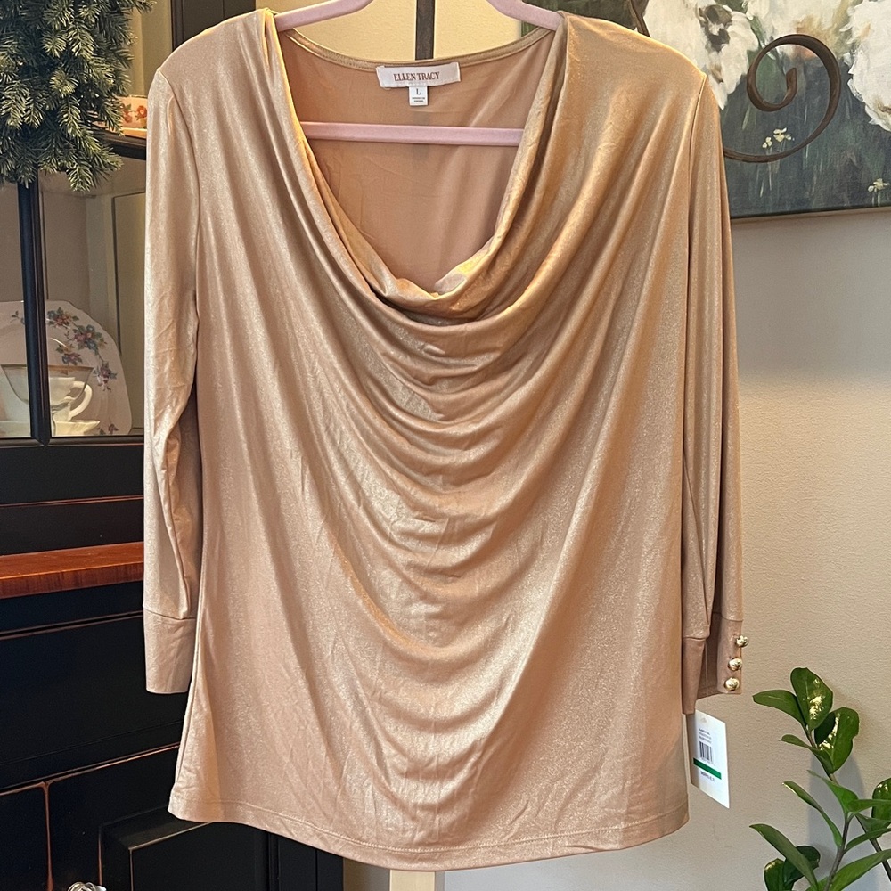 New Gold Draped Long Sleeve Top